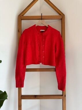 American Eagle Outfitters Cropped Red Button-Front Cardigan